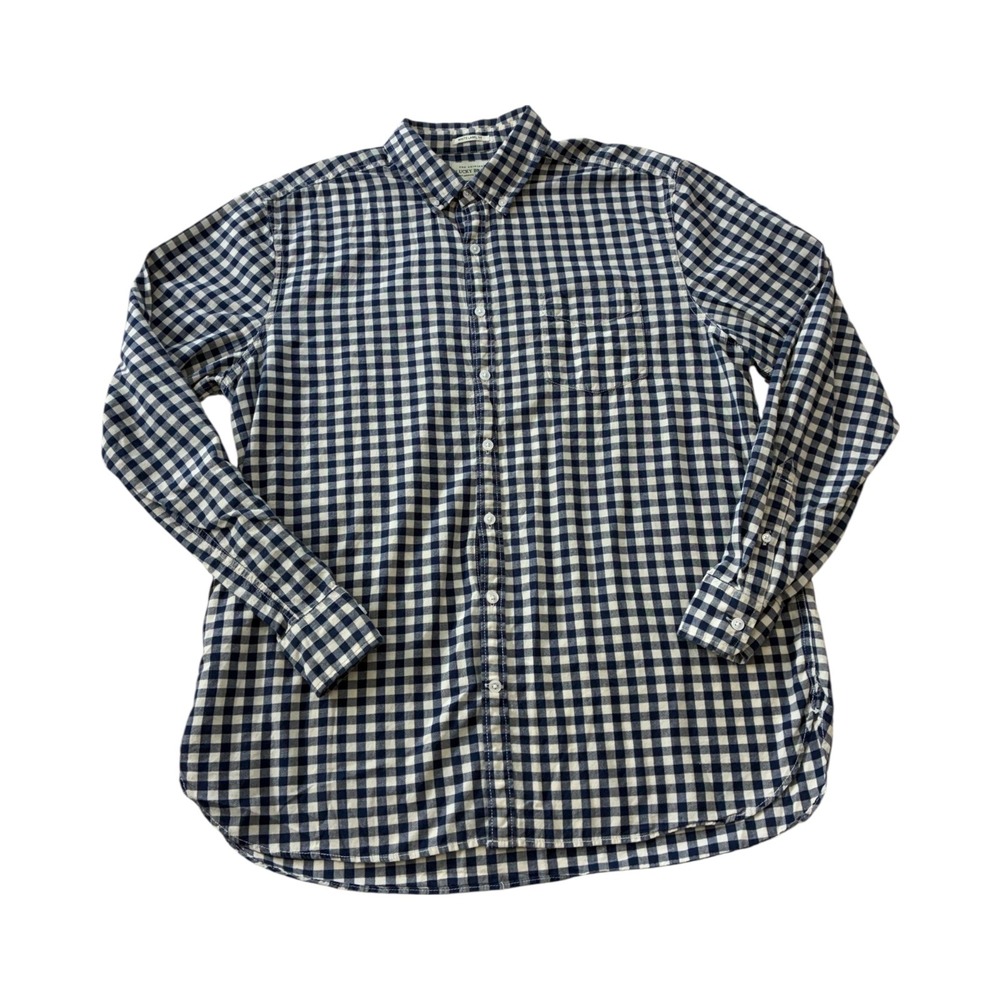 Lucky Brand Mens XL Button Down Shirt Gingham Checkered White Label Fit